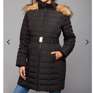 A Pea In The Pod faux fur trim puffer maternity jacket, size small